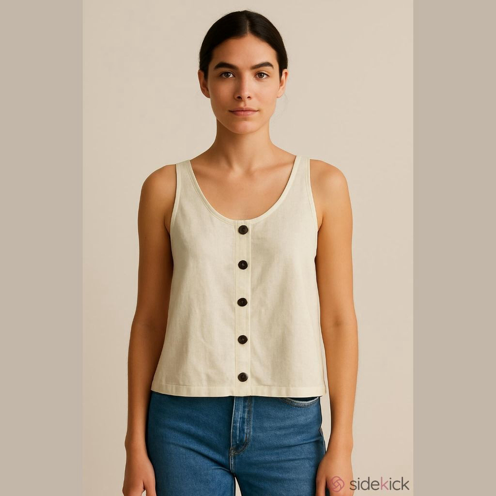 Women's Patagonia Garden Island Tank Top M Beige with Brown Buttons